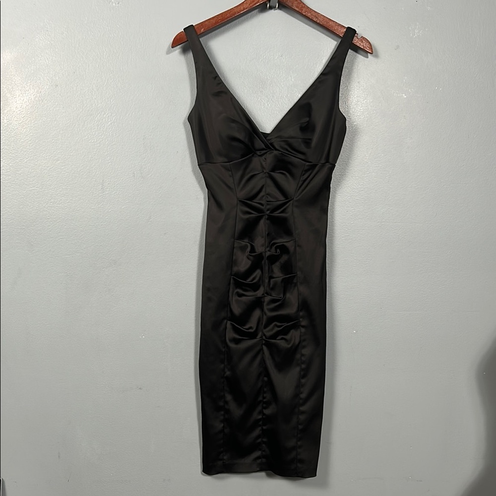Vintage Cache Satin Hourglass Elegant Black Mini Dress Knee Length size 6